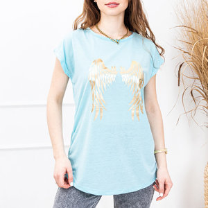 Blue women's t-shirt with wings - Clothing