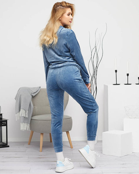 Blue women's tracksuit set with print and pearls - Clothing