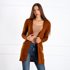 Brown Women's Tied Cardigan with Pockets - Clothing