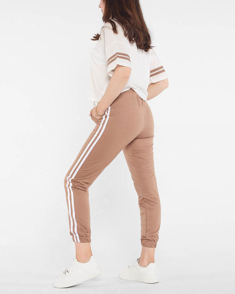 Brown and white women's sports tracksuit set with stripes - Clothing