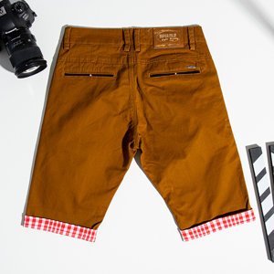 Brown men's shorts with red inserts - Clothing