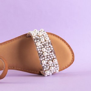 Brown women's sandals with beads Rosiea - Footwear