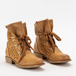 Camel openwork women's boots with flat heels Terisemi - Footwear