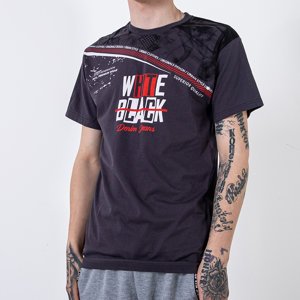 Dark gray cotton T-shirt for men with the inscription - Clothing