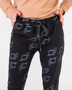 Dark gray women's fabric pants with inscriptions - Clothing