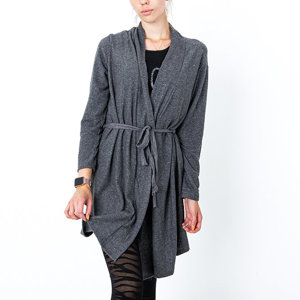 Dark gray women's tied cardigan bedspread - Clothing