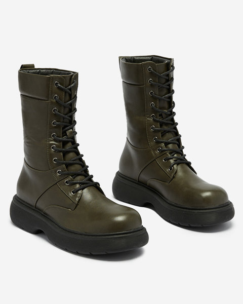 Dark green Ferisis lace-up women's high boots - Footwear