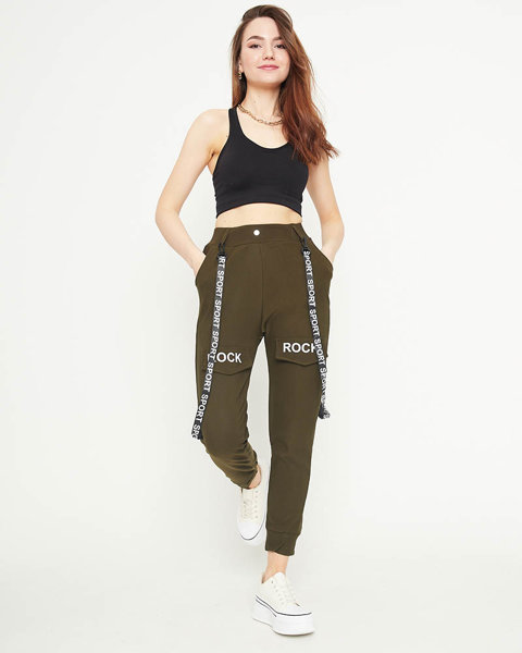 Dark green women's cargo trousers with suspenders - Clothing