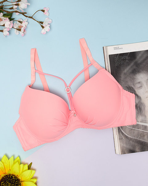 Dark pink women's padded bra with straps - Underwear