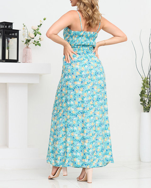 Floral maxi dress with straps in blue color - Clothing