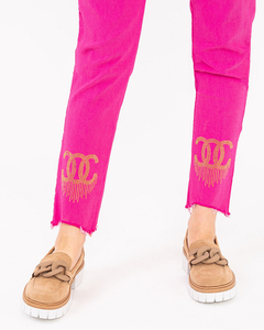 Fuchsia fabric pants for women with zircons - Clothing