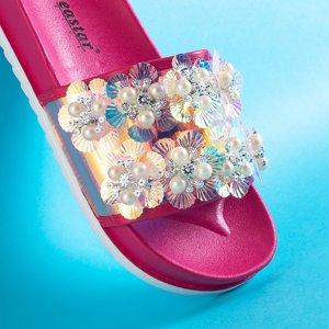 Fuchsia women's platform flip-flops with ornaments Maurelle - Footwear