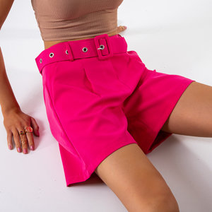 Fuchsia women's shorts with a belt - Clothing