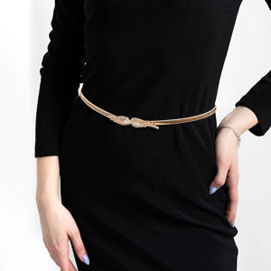Gold ladies belt with a hook with a decorative buckle - Accessories