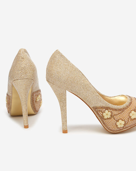 Gold women's pumps on a high heel Christyn - Footwear