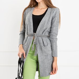 Gray Women's Tied Cardigan with Pockets - Clothing