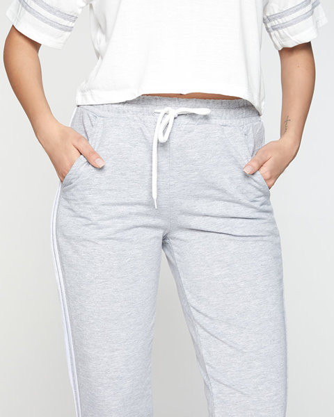 Gray and white women's sports tracksuit set with stripes - Clothing
