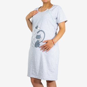 Gray - green maternity and nursing nightgown with print - Clothing