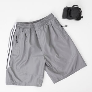 Gray men's sports shorts with white stripes - Clothing