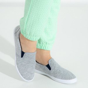 Gray women's quilted slip on with navy blue inserts Weridia - Footwear
