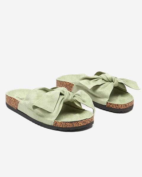 Green women's eco-suede slippers with a bow Xeria - Shoes