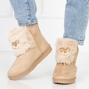 Ladies' beige snow boots with a decorative upper Cioni. Footwear