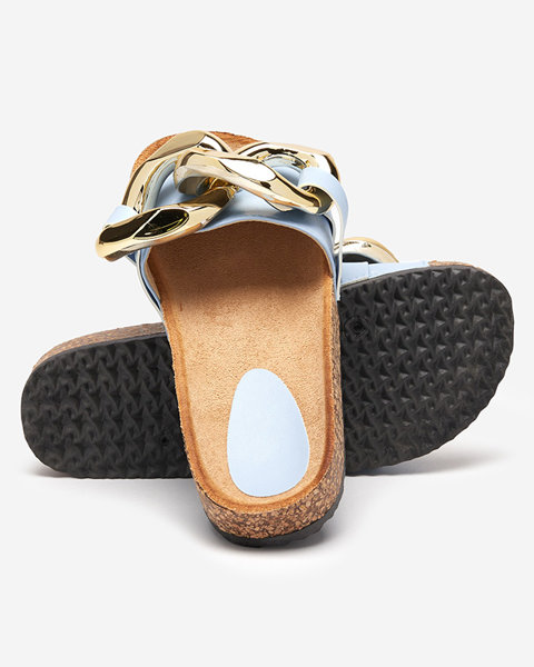 Ladies' blue slippers with decoration at Fixci- Footwear