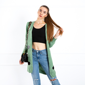 Ladies' green tied cardigan with colored stripes - Clothing