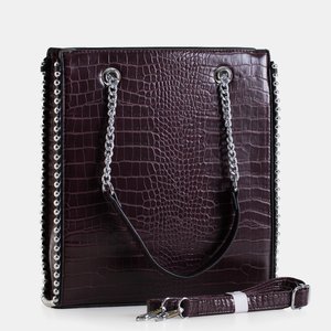Ladies' maroon handbag with snake skin embossing - Handbags