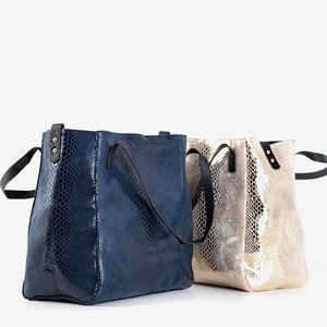 Ladies' navy blue snakeskin shopper bag - handbags