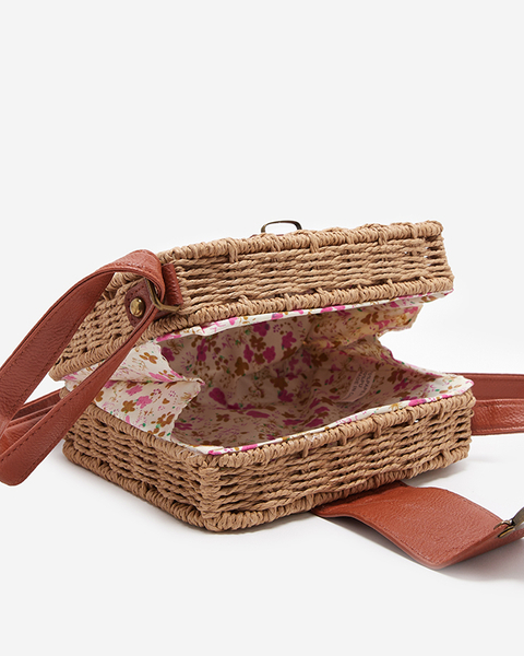 Light Brown Square Straw Handbag - Accessories