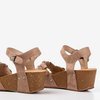 Light brown wedge sandals with decorative flowers Florestina - Footwear