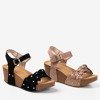 Light brown wedge sandals with decorative flowers Florestina - Footwear