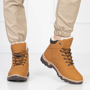 Light brown women's hiking boots tied with Poritsu fur - Footwear