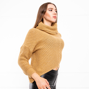 Light brown women's turtleneck short sweater - Clothing