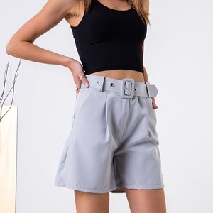 Light gray women's shorts with a belt - Clothing