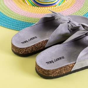 Light gray women's slippers with a bow Alanza - Footwear