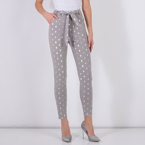 Light gray women's trousers with silver dots - Clothing