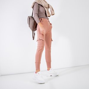 Light pink women's cargo pants with pockets - Clothing