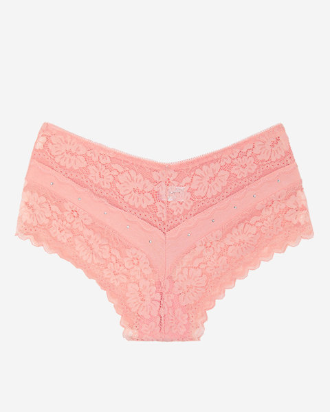 Light pink women's panties, knickers with lace and cubic zirconia - Underwear