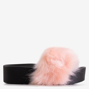 Light pink women's platform slippers with fur Lorina - Footwear