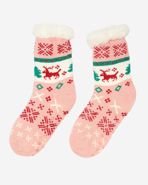 Light pink women's socks with a Christmas pattern - Underwear