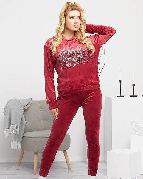 Maroon women's tracksuit set with sequins - Clothing
