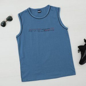 Men's Blue Sleeveless Cotton T-Shirt - Clothing