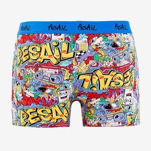 Men's navy blue boxer shorts with colorful print - Underwear