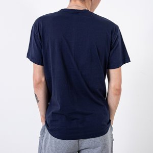 Men's navy blue cotton t-shirt with print and inscription - Clothing