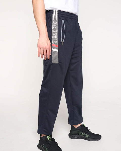 Men's navy blue sweatpants with inscriptions - Clothing
