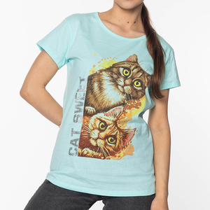 Mint Women's Kitten Print T-Shirt - Clothing
