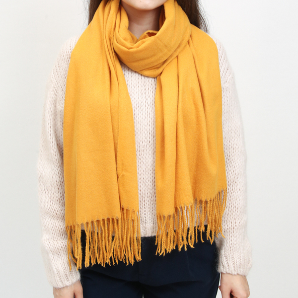 Mustard Large Warm Scarf with Tassels - Accessories