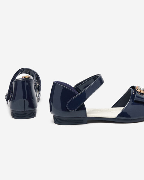 Navy blue children's sandals with a Albina bow - Footwear